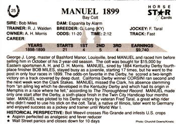 1991 Horse Star Kentucky Derby #25 Manuel Back